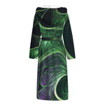 Green Fractal Print Hooded Bathrobe