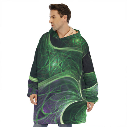 Green Fractal Print Hoodie Blanket