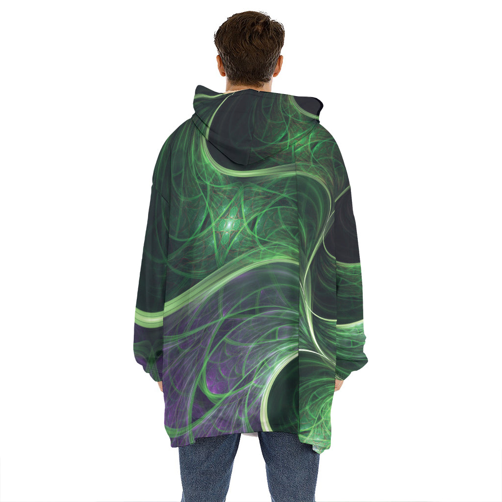 Green Fractal Print Hoodie Blanket