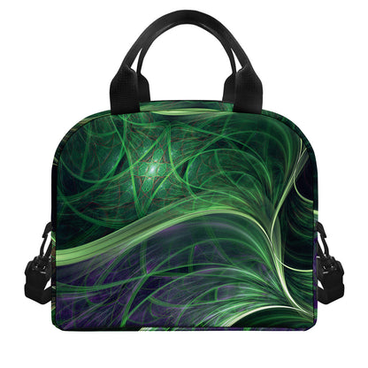 Green Fractal Print Insulated Lunch Bag