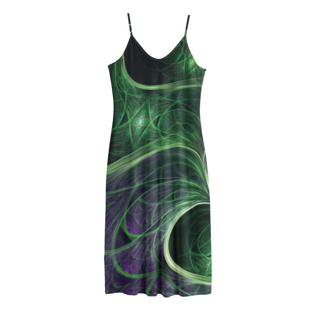Green Fractal Print Jersey Midi Cami Dress