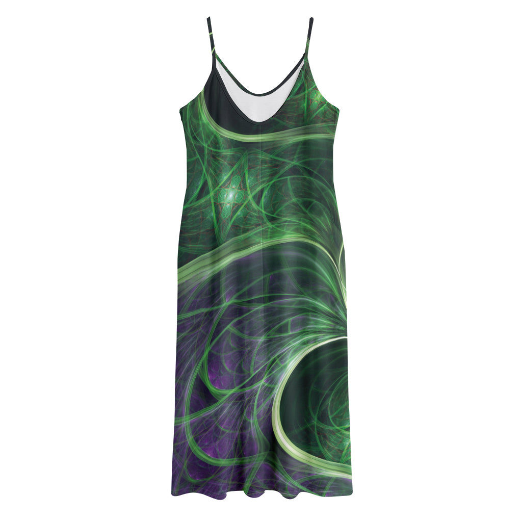 Green Fractal Print Jersey Midi Cami Dress