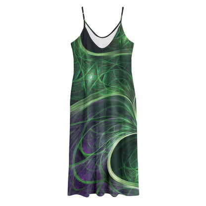 Green Fractal Print Jersey Midi Cami Dress