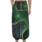 Green Fractal Print Lantern Pants
