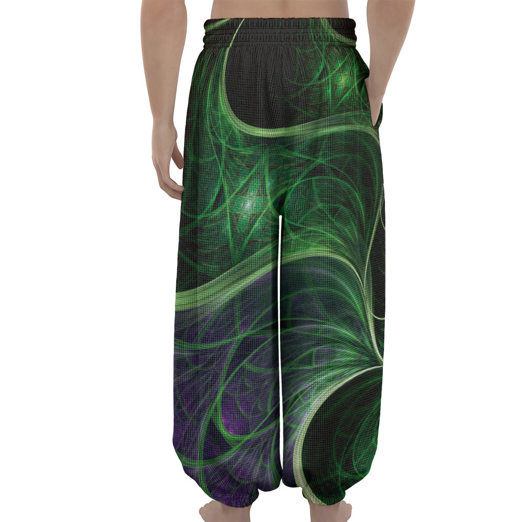 Green Fractal Print Lantern Pants