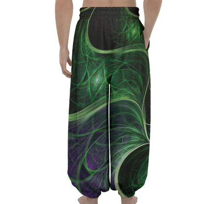 Green Fractal Print Lantern Pants