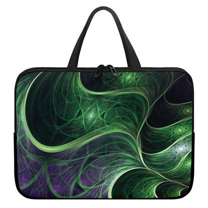 Green Fractal Print Laptop Sleeve With Handle