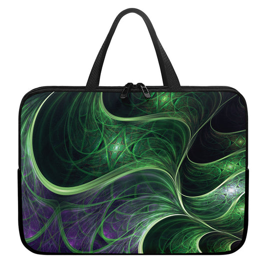 Green Fractal Print Laptop Sleeve With Handle