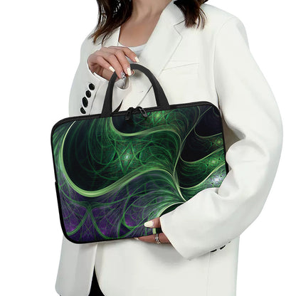 Green Fractal Print Laptop Sleeve With Handle