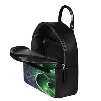 Green Fractal Print Leather Backpack