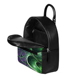 Green Fractal Print Leather Backpack