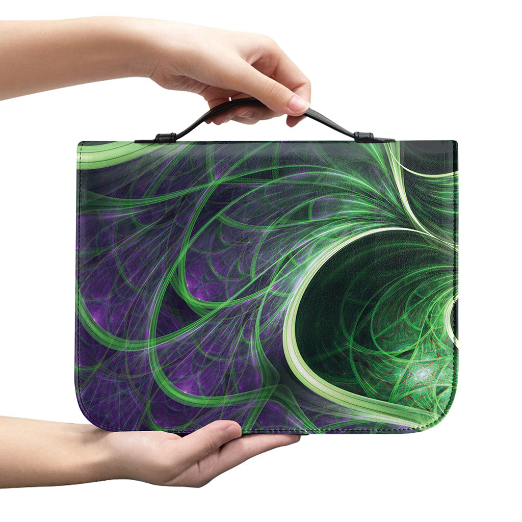Green Fractal Print Leather Bible Cover