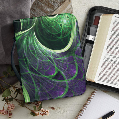 Green Fractal Print Leather Bible Cover