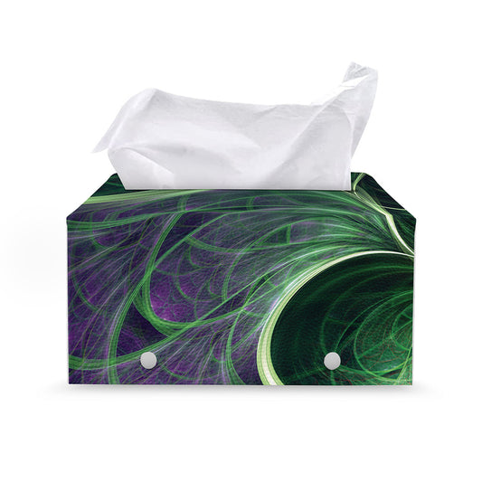 Green Fractal Print Leather Tissue Box Cover
