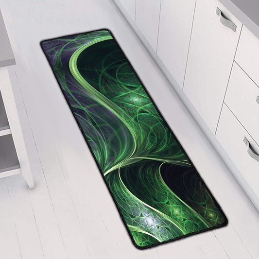 Green Fractal Print Long Kitchen Mat