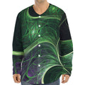 Green Fractal Print Long Sleeve Baseball Jersey