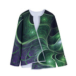 Green Fractal Print Long Sleeve Short Coat