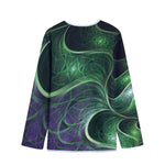 Green Fractal Print Long Sleeve Short Coat