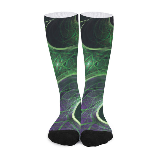 Green Fractal Print Long Socks