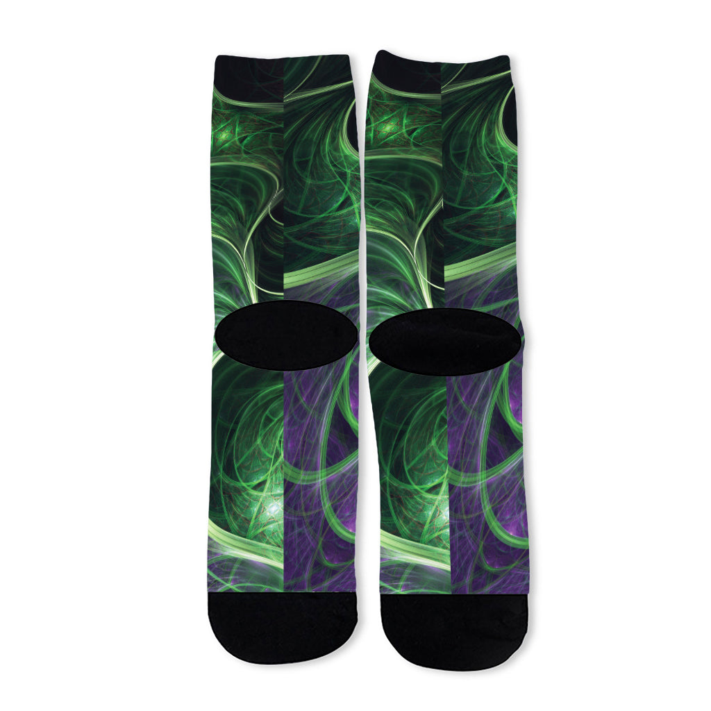 Green Fractal Print Long Socks