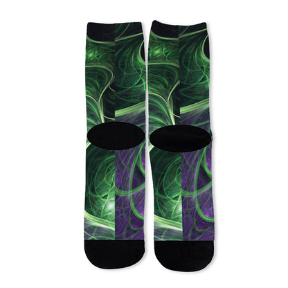 Green Fractal Print Long Socks