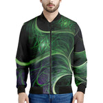 Green Fractal Print Men's Bomber Jacket