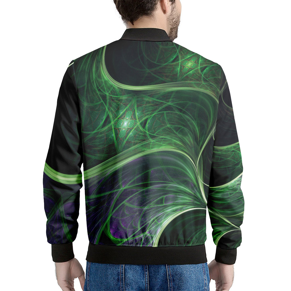 Green Fractal Print Men's Bomber Jacket