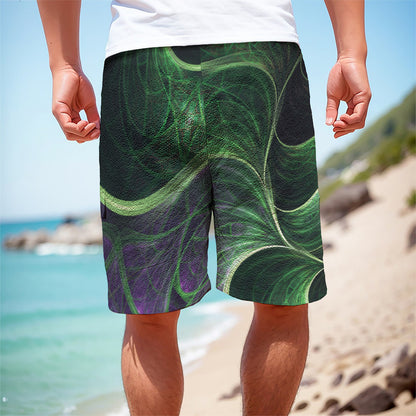 Green Fractal Print Men's Cargo Shorts