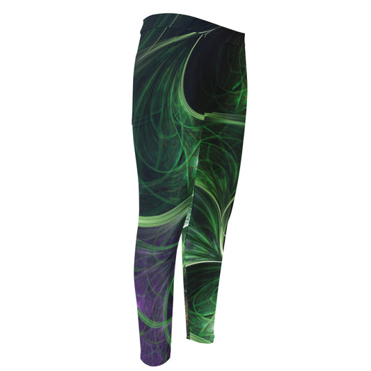 Green Fractal Print Men's Compression Pants