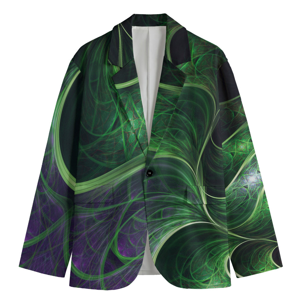 Green Fractal Print Men's Cotton Blazer