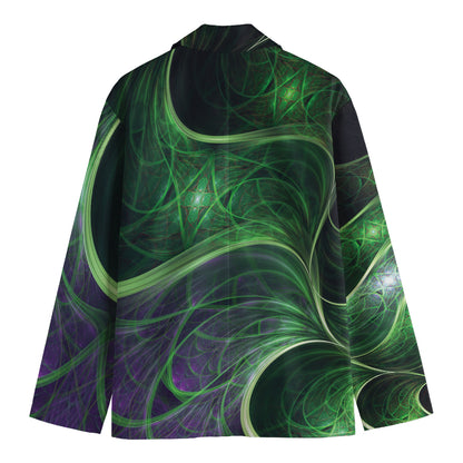 Green Fractal Print Men's Cotton Blazer