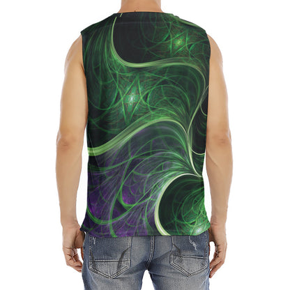 Green Fractal Print Men's Fitness Tank Top
