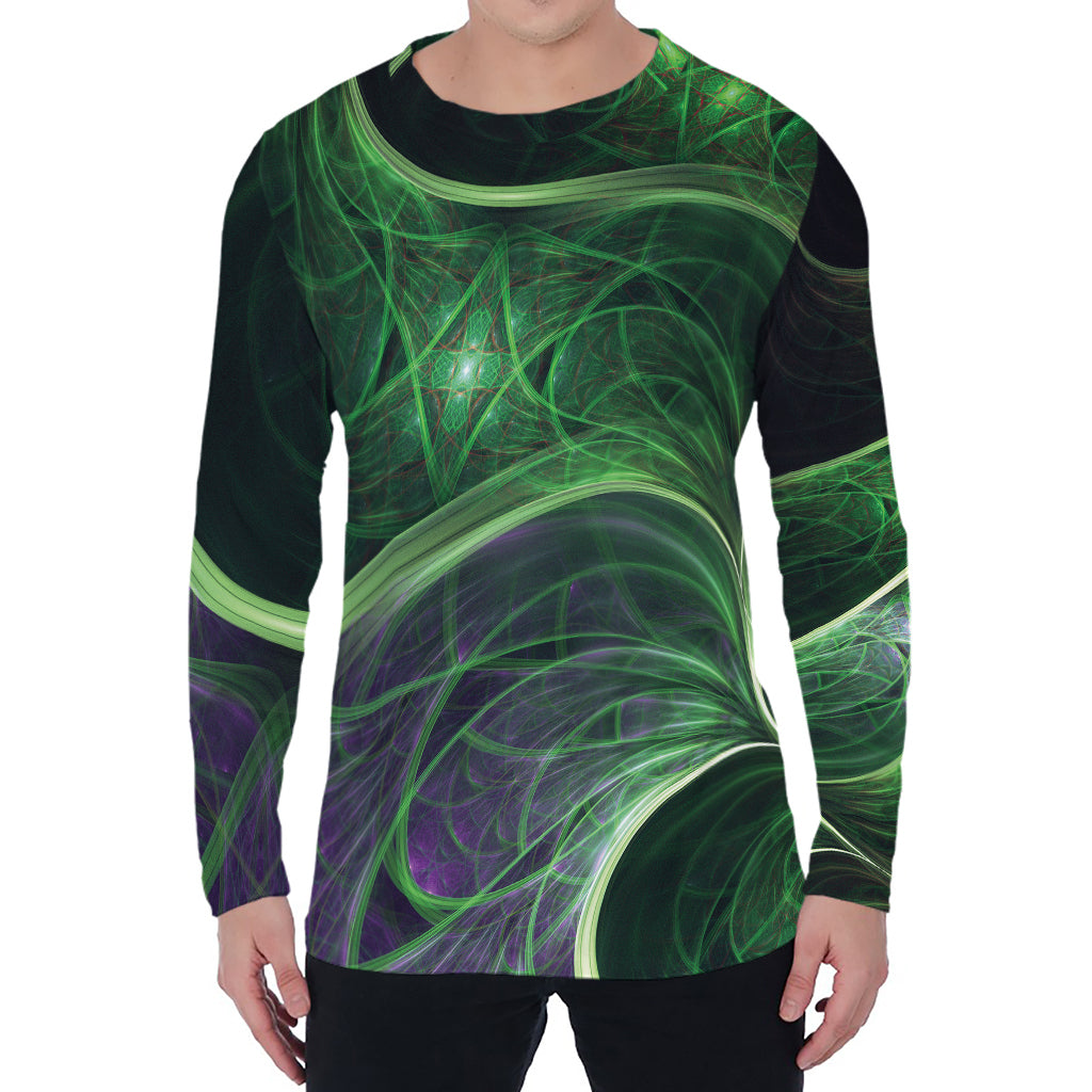 Green Fractal Print Men's Long Sleeve T-Shirt