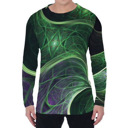 Green Fractal Print Men's Long Sleeve T-Shirt