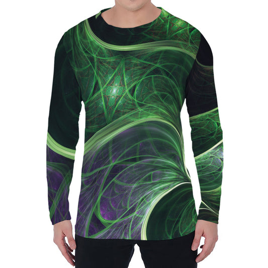 Green Fractal Print Men's Long Sleeve T-Shirt