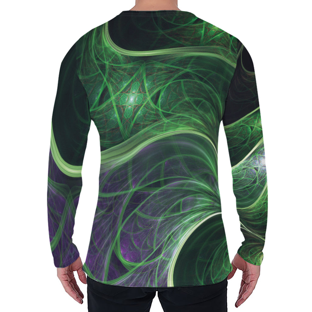 Green Fractal Print Men's Long Sleeve T-Shirt