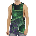 Green Fractal Print Men's Muscle Tank Top