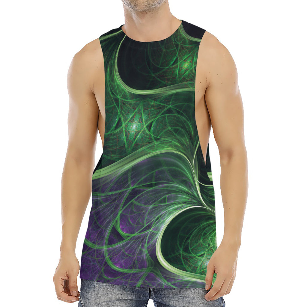 Green Fractal Print Men's Muscle Tank Top