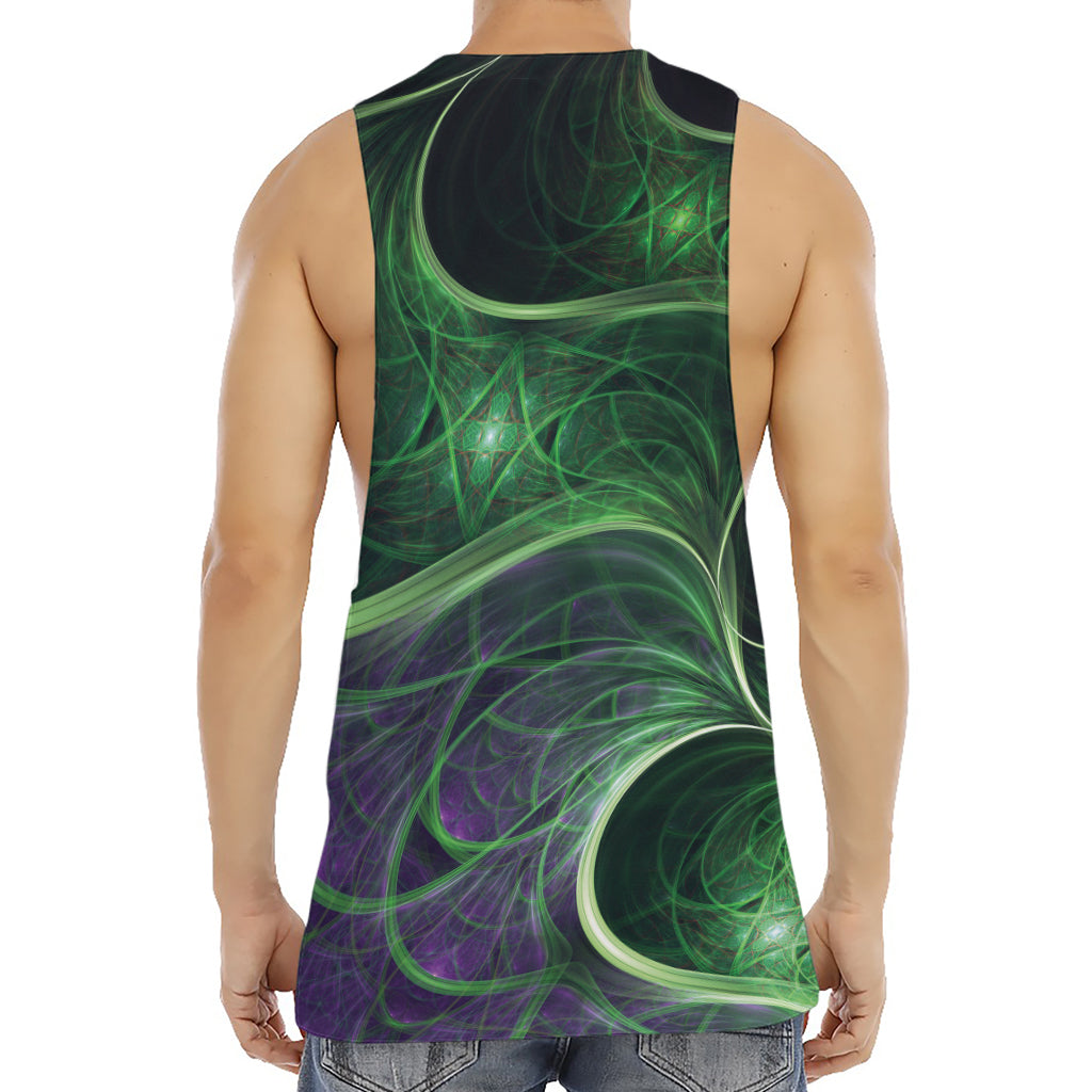 Green Fractal Print Men's Muscle Tank Top