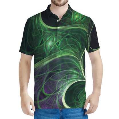 Green Fractal Print Men's Polo Shirt