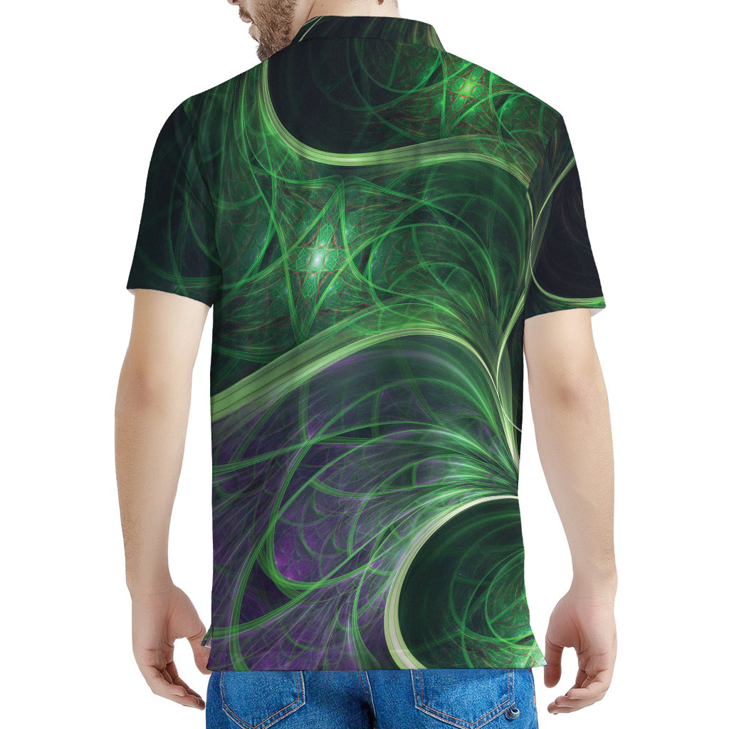 Green Fractal Print Men's Polo Shirt