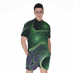 Green Fractal Print Men's Rompers