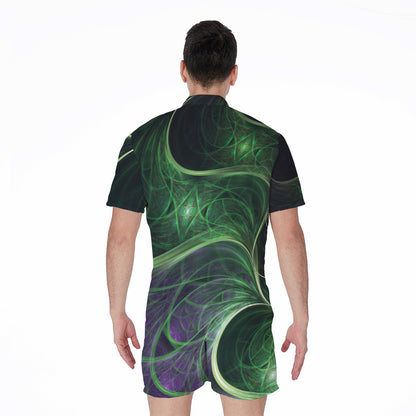 Green Fractal Print Men's Rompers