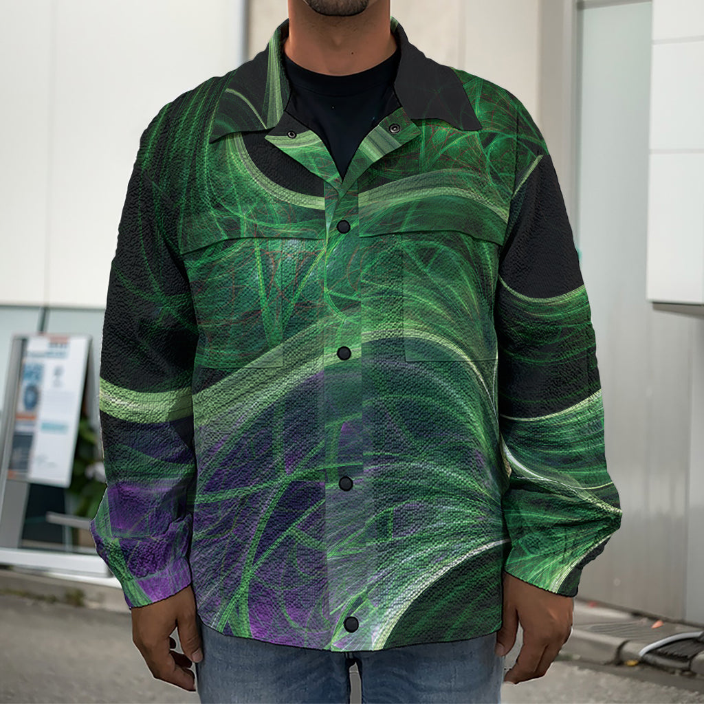 Green Fractal Print Men's Shirt Jacket
