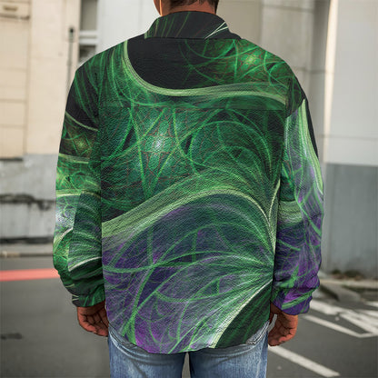 Green Fractal Print Men's Shirt Jacket