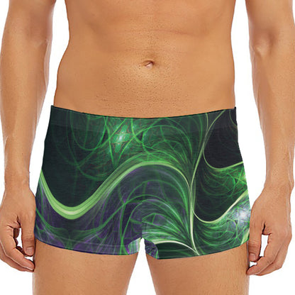 Green Fractal Print Men's Short Boxer Briefs