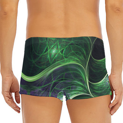 Green Fractal Print Men's Short Boxer Briefs