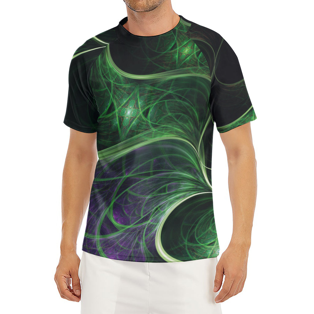 Green Fractal Print Men's Short Sleeve Rash Guard