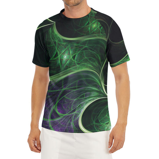 Green Fractal Print Men's Short Sleeve Rash Guard