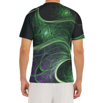 Green Fractal Print Men's Short Sleeve Rash Guard